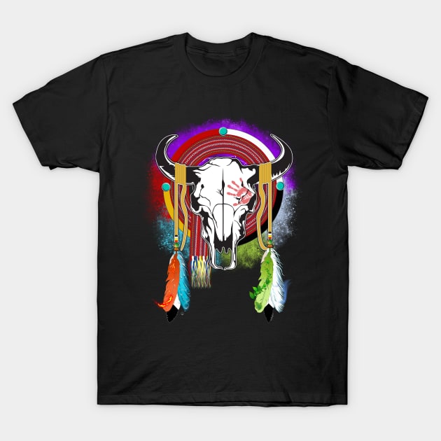 Bison Skull n' Elemental Feathers- Repaint T-Shirt by Sean Damien